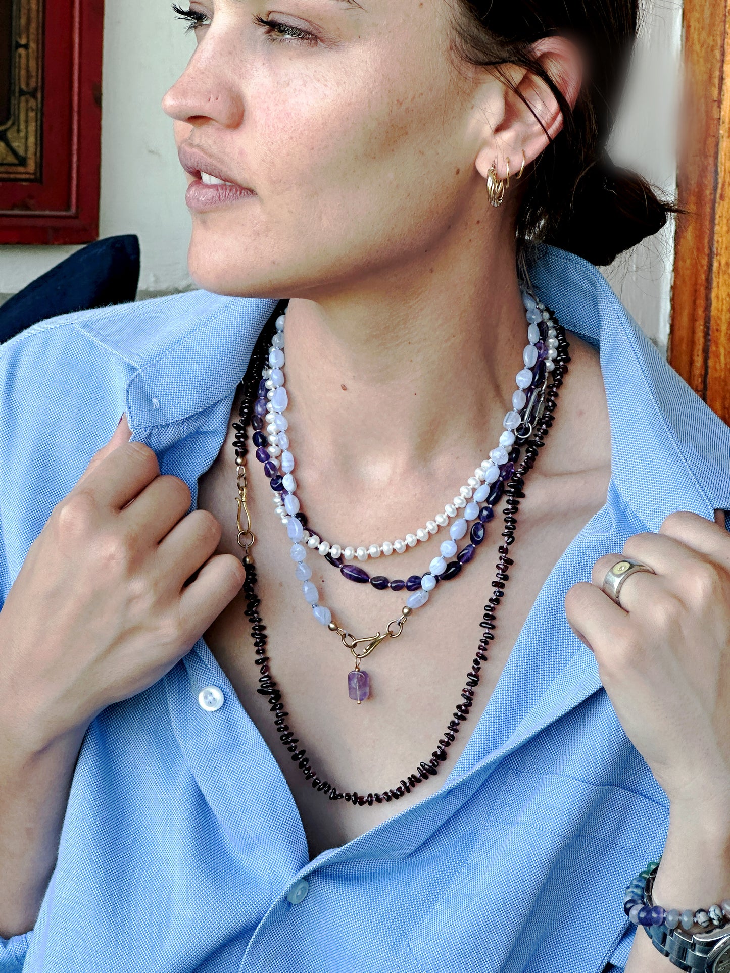 January Birthstone - Long Garnet Gemstone Necklace
