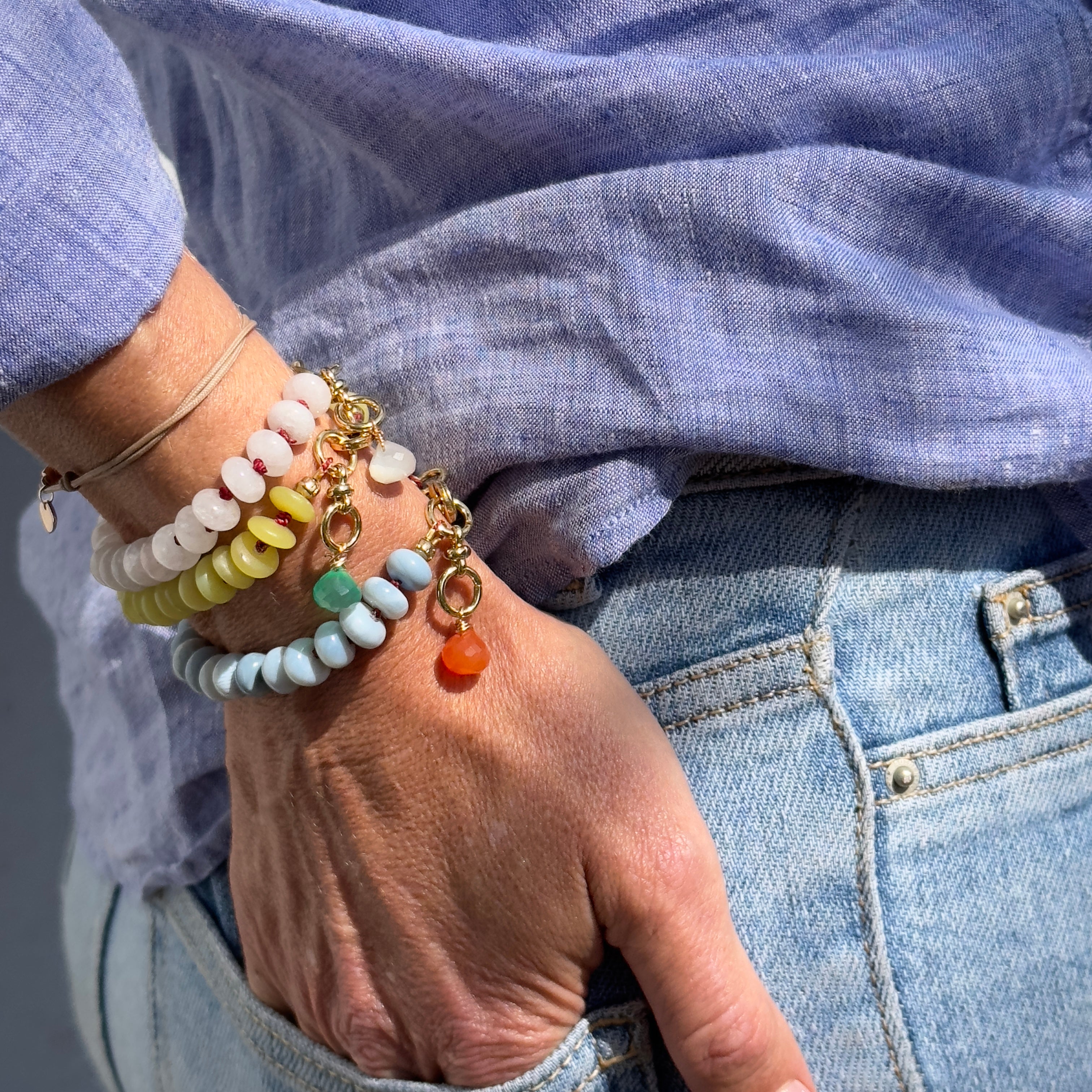 Blue Opal beaded bracelet on Kelly