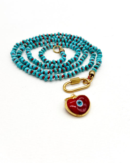 December Birthstone - Turquoise & Red Silk Knotted