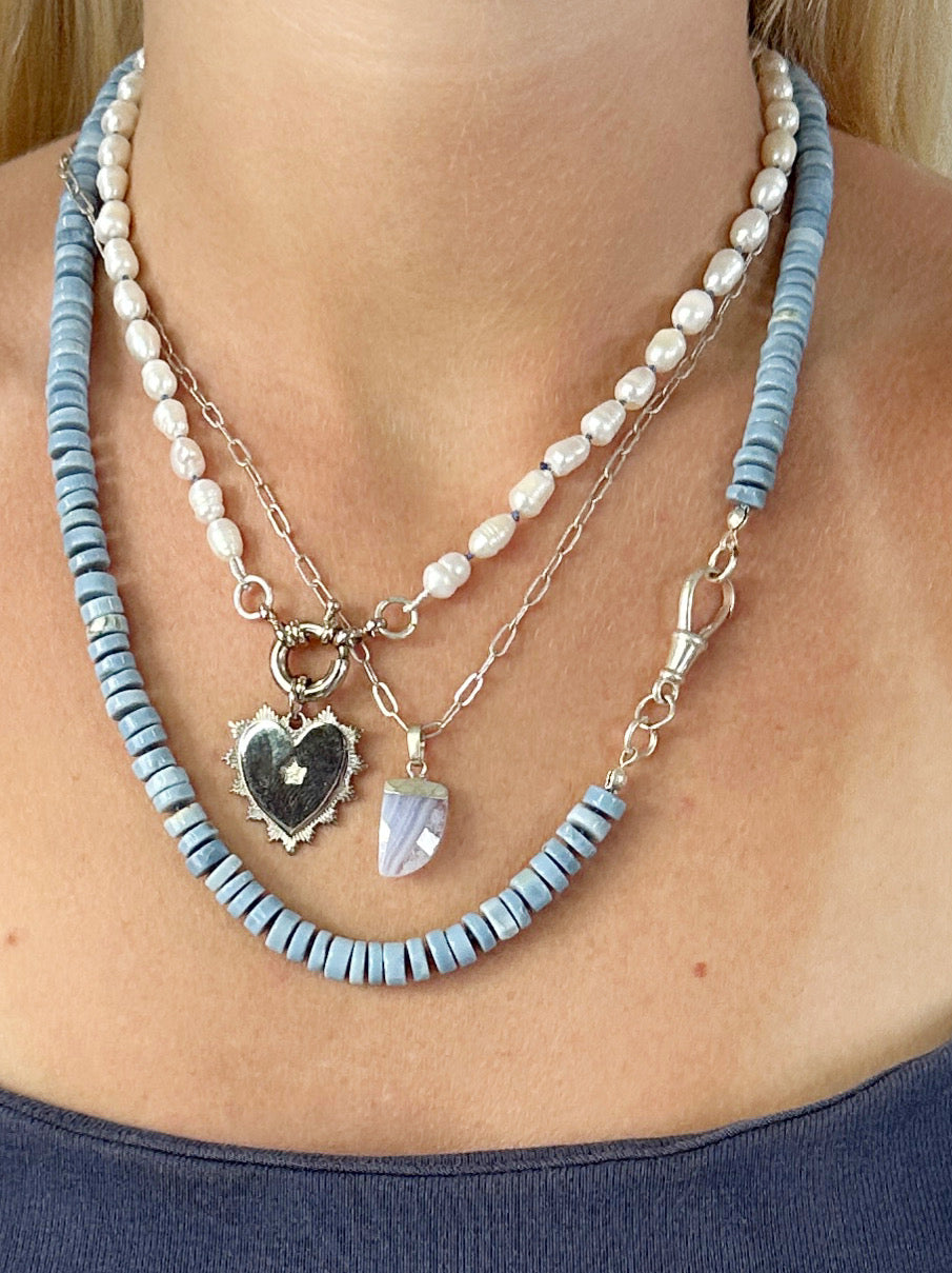 Blue Lace Agate Horn Silver Necklace