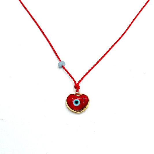 Red Heart Evil Eye on Silk