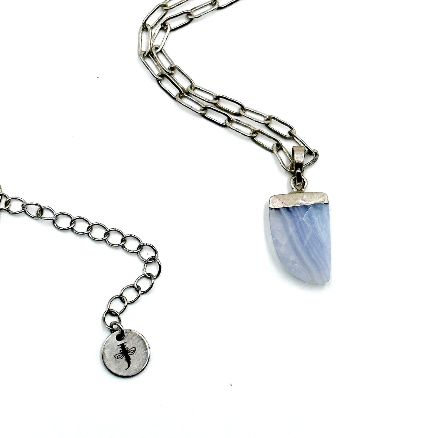 Blue Lace Agate Horn Silver Necklace