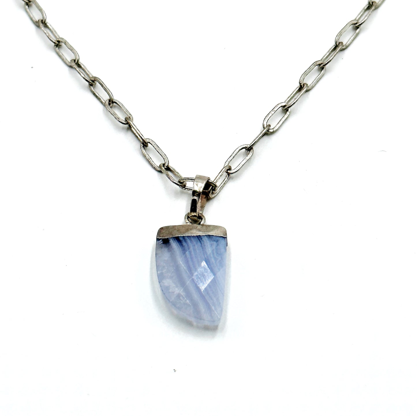 Blue Lace Agate Horn Silver Necklace