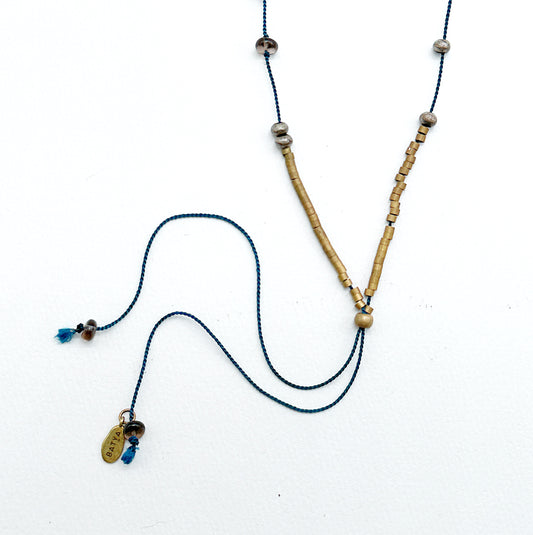 Navy Silk & Smokey Topaz Necklace