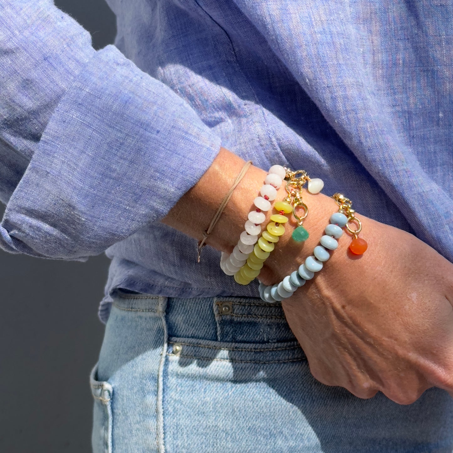 Lemon Quartz beaded bracelet on Model