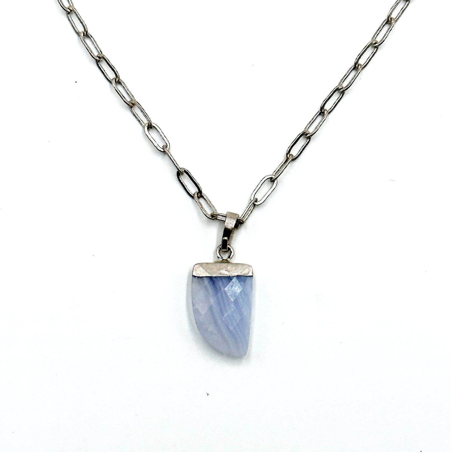 Blue Lace Agate Horn Silver Necklace