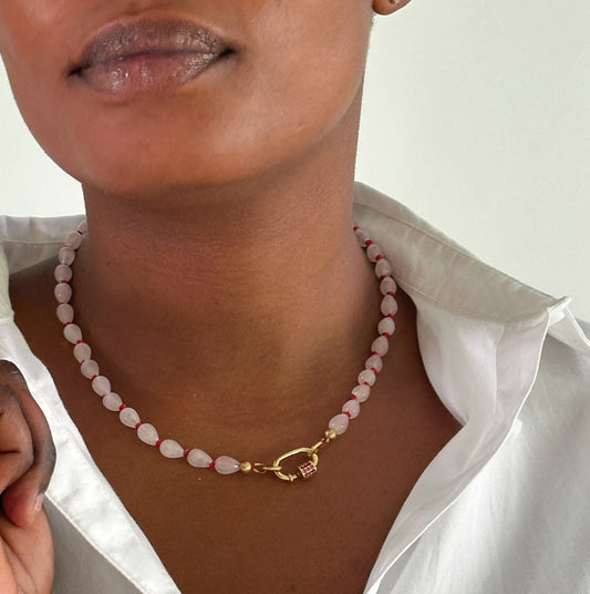 Rose quartz & Red Silk Gemstone Necklace